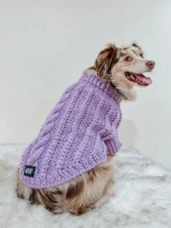 Dog Cable Knit Sweater - Lavender -Furfinity Cheap Shop AMB23 AUSSIES.LILA .EVIE 1