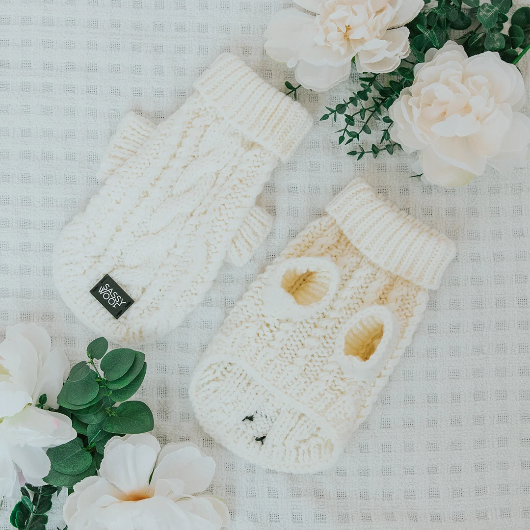 Dog Cable Knit Sweater - White 3 Dog Cable Knit Sweater - White