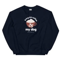 Bring Me Coffee & My Dog Sweatshirt -Furfinity Cheap Shop unisex crew neck sweatshirt navy front 63220e37cd7c0