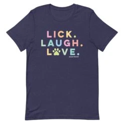 Lick, Laugh, Love Tee -Furfinity Cheap Shop unisex staple t shirt heather midnight navy front 629fb4dfcab6d